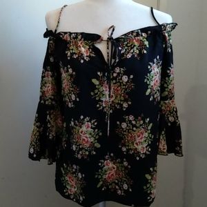 Mirabilia black and floral blouse size M